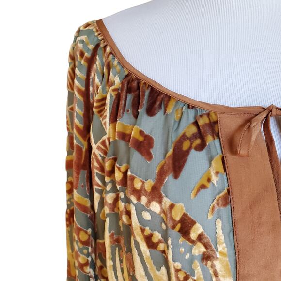 What Goes Around Comes Around Dress Belted Brown Green Velvet Burnout Sz L - Picture 4 of 16